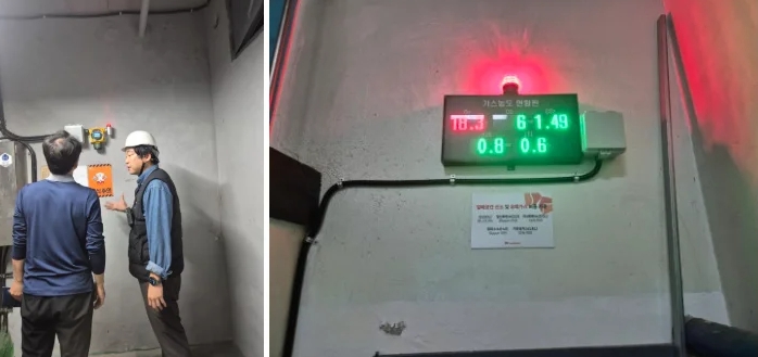 설치] 창원 통신사 사옥 내 정화조실 밀폐공간 질식사고 대비 가스농도 측정기 설치 FIX800 5GAS 및 현황판